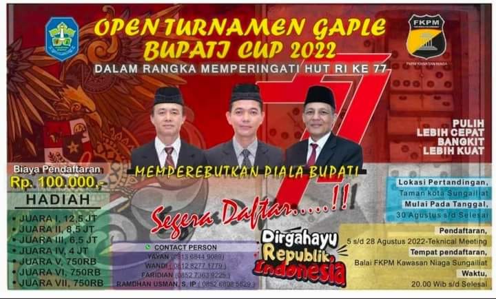 Meriahkan HUT RI 77, Pemkab Bangka Gelar Turnamen Gaple Bupati dan Wakil Bupati Bangka Cup 2022 Total Hadiah 34 Juta WhatsApp Image 2022 08 19 At 14.25.49 1