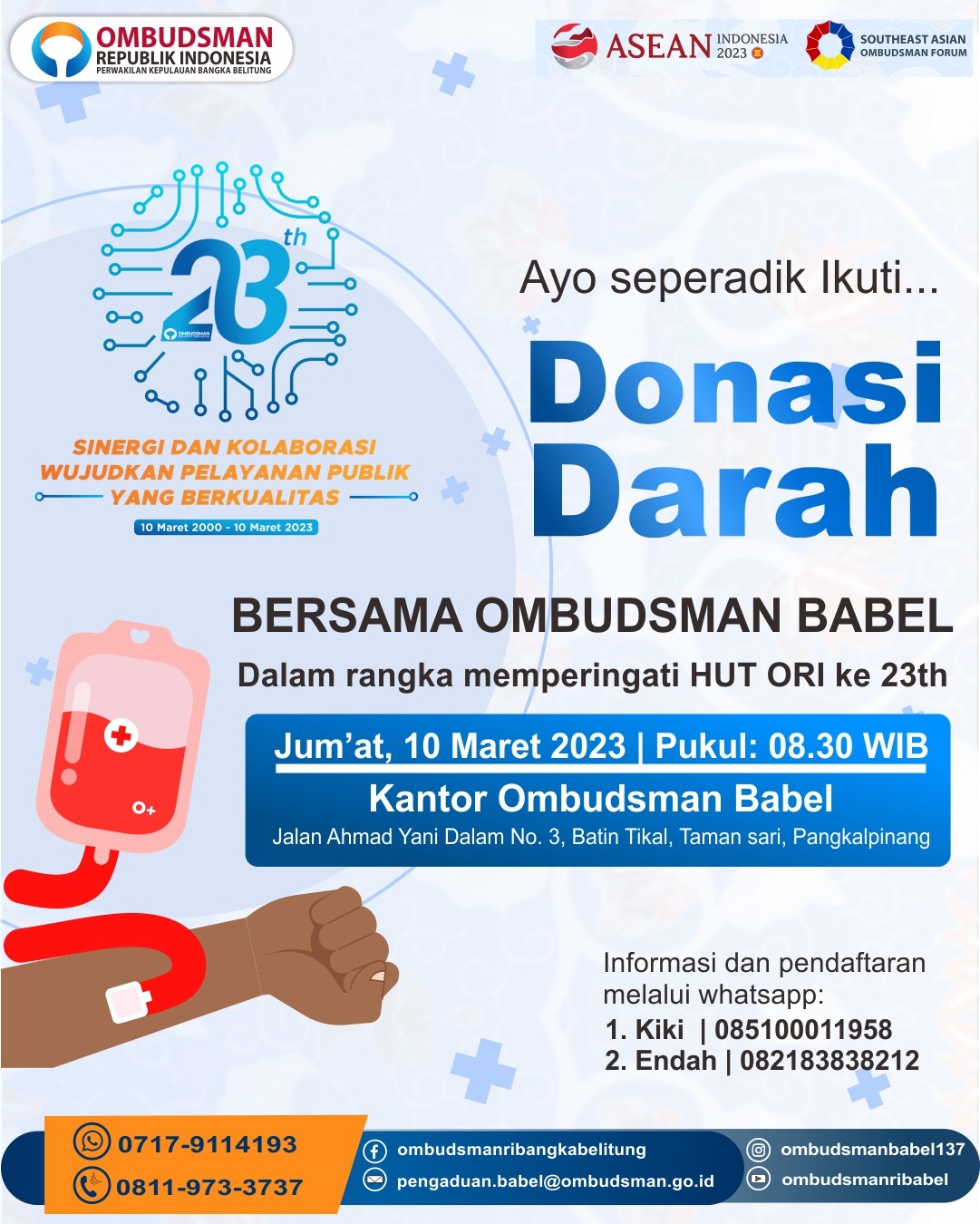 Sambut HUT ke 23, Ombudsman Babel Adakan Kegiatan Donor Darah Sambut HUT ke 23, Ombudsman Babel Adakan Kegiatan Donor Darah